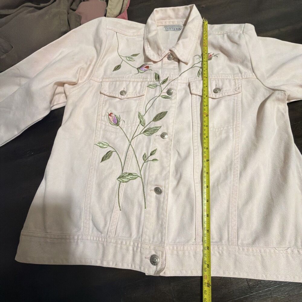 Casey & Max Embroidered Floral Denim Blue Cotton Jacket Women Size Large - Picture 6 of 8